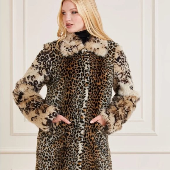 NWT MARCIANO GUESS - WOMENS LEOPARD FAUX FUR COAT - Picture 3 of 14